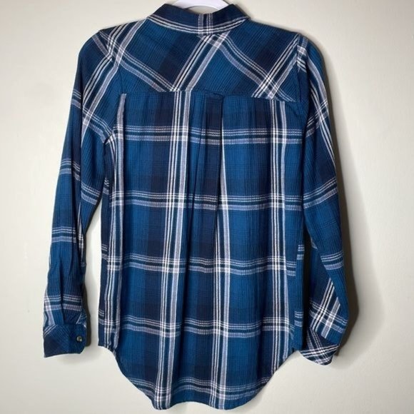 Sonoma Size XS Blue White Plaid Knit Soft Slouchy Western Rodeo Button Down - Picture 7 of 11